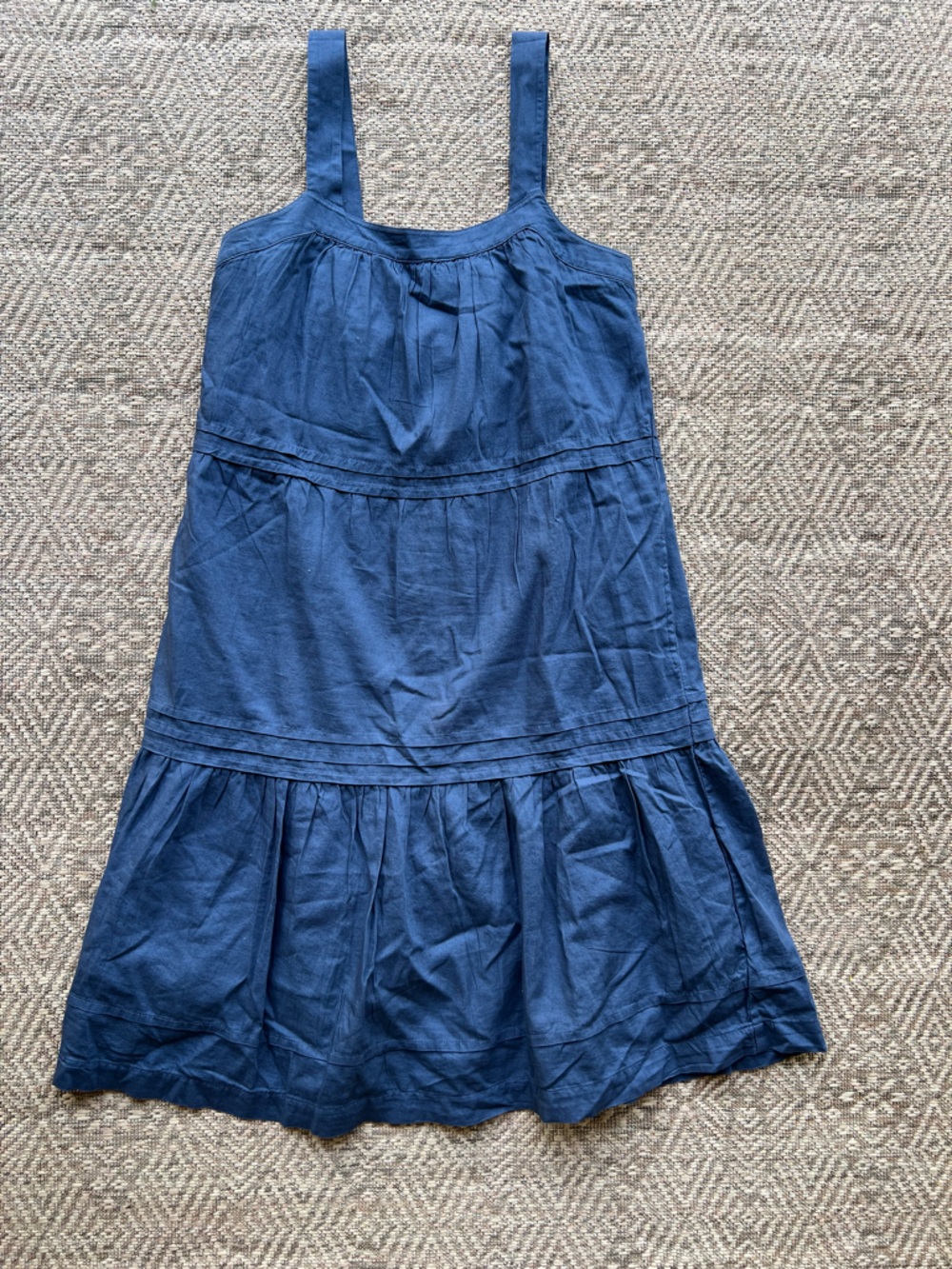 Pact Organic Cotton Blue Tiered Sundress Knee Length Womens Small